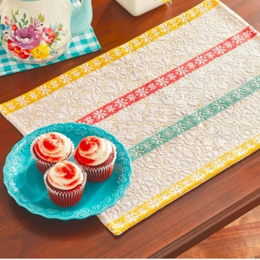 The Pioneer Woman Multi Stripe Fabric Placemats Farmhouse Rectangle 4 Piece Set